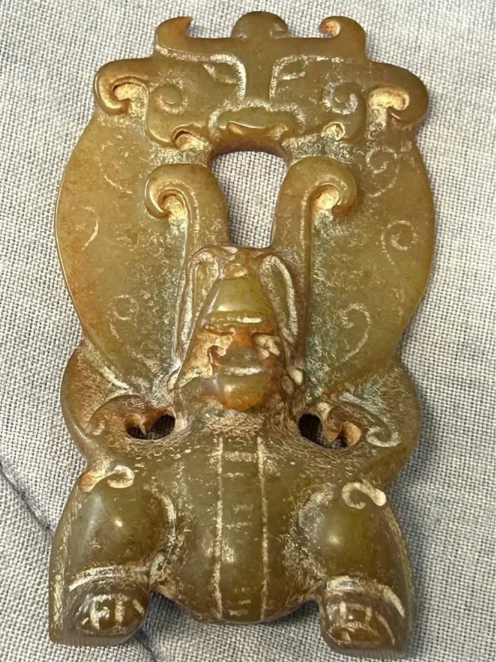 Antique Jade Belt Buckle with Human-Deity-Beast Mask