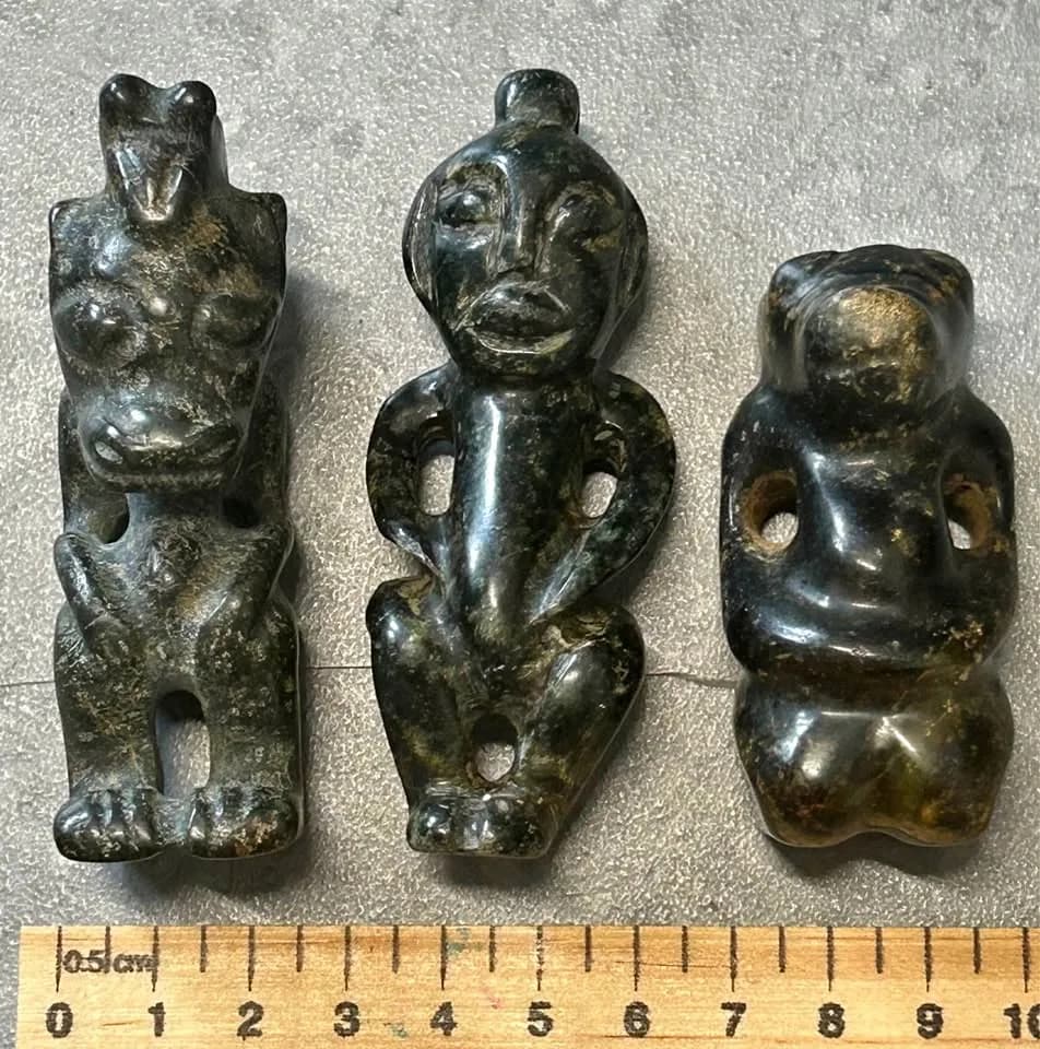 Set of 3 Dark Green Stone Tiki Figurines